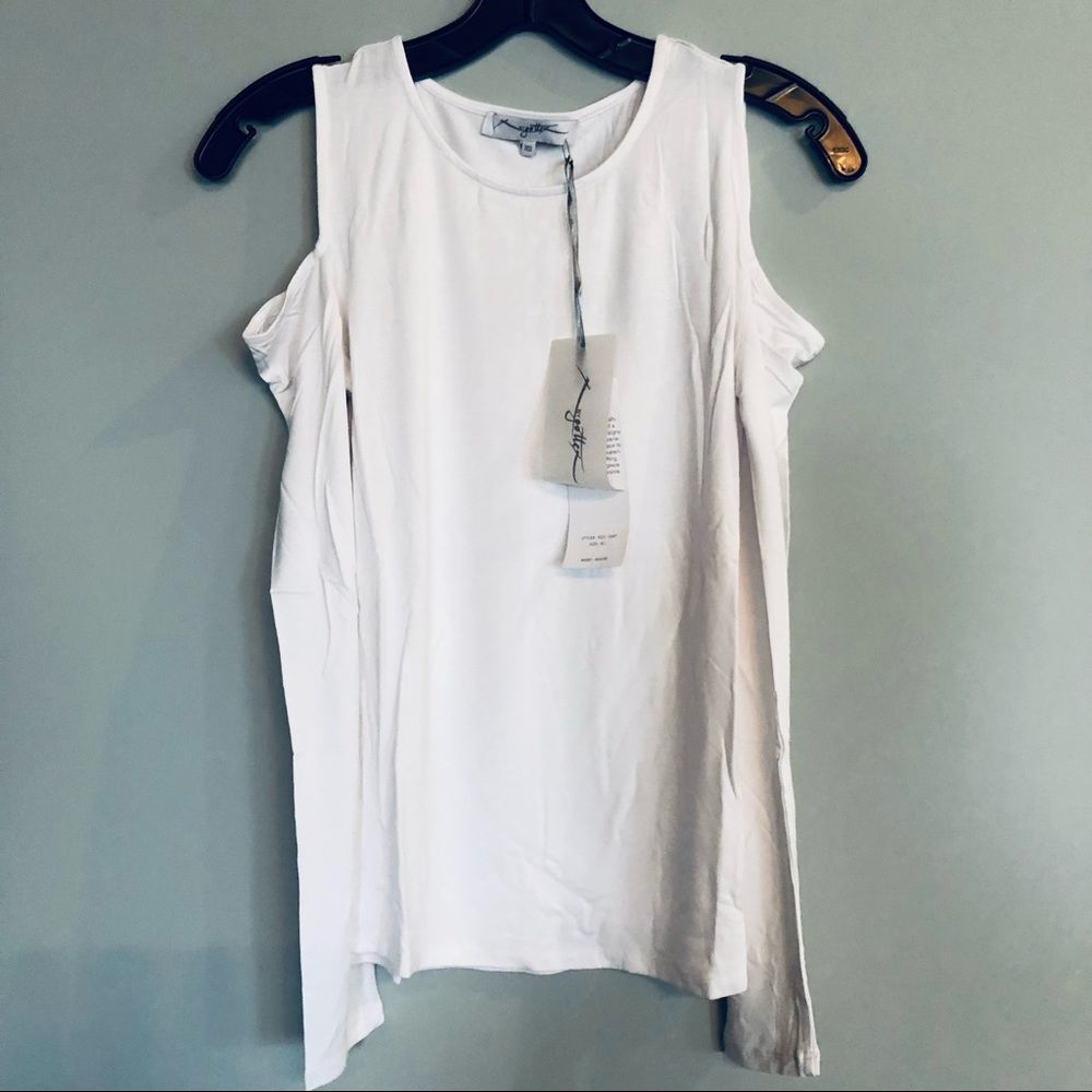 X by Gottex Cold Shoulder Long Sleeve Top White XS